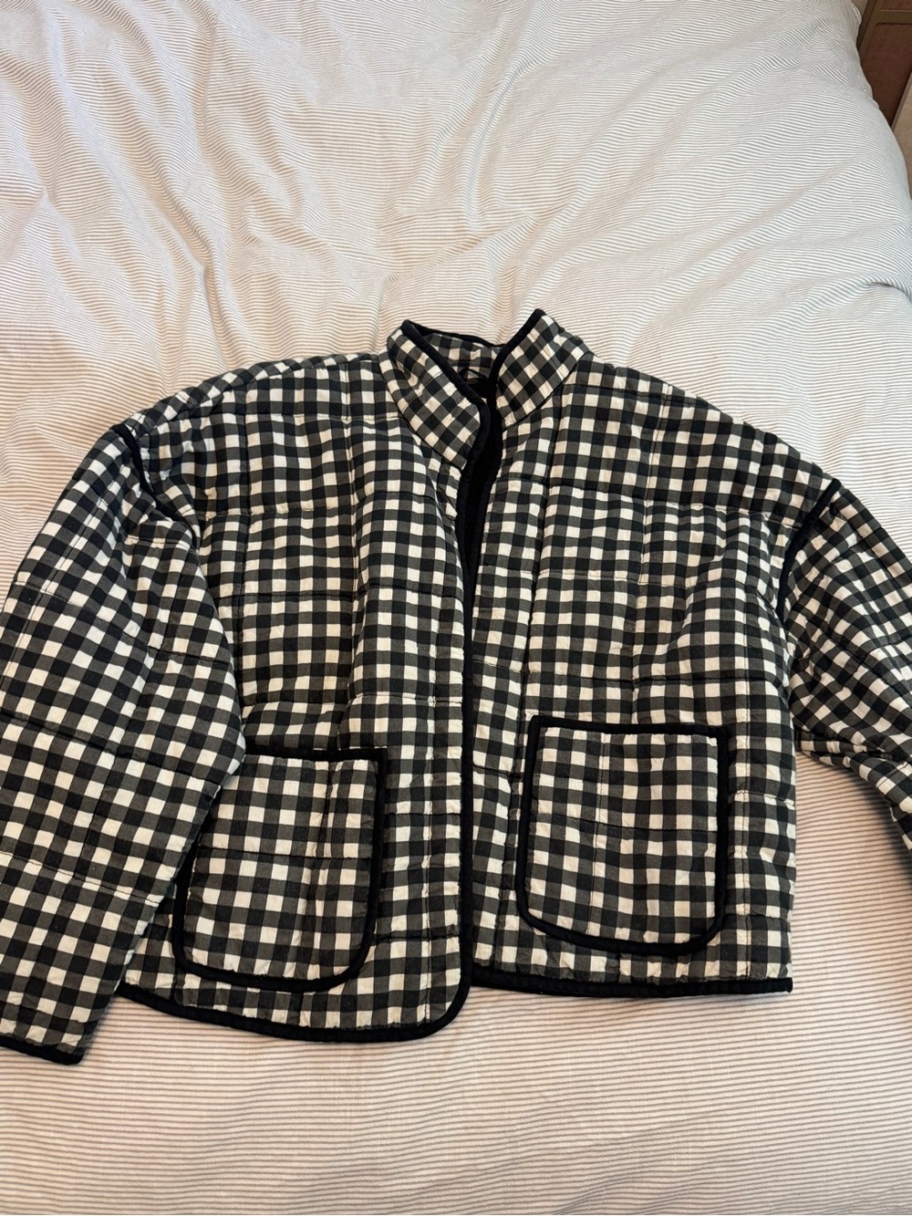 Free People Black and White Gingham Quilted Jacket